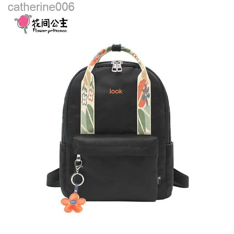 Mochilas Flor Princesa Olhar Mulheres Pai-Filho Grande Capacidade Lona Casual Flores Leve Nylon Mochila Laptop Bolsa Escola BagsL231108