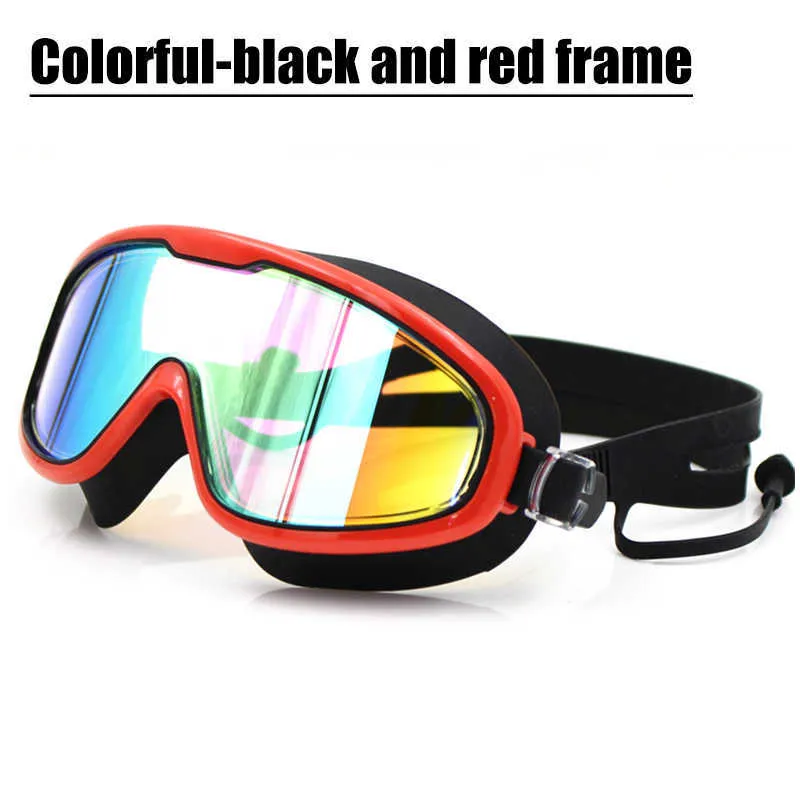 Goggles Big Frame Professionelles Schwimmen Wasserdichte weiche Silikonbrille Schwimmen Eyewear Anti-Fog UV-Mann-Frauen-Brille Farblinse P230408