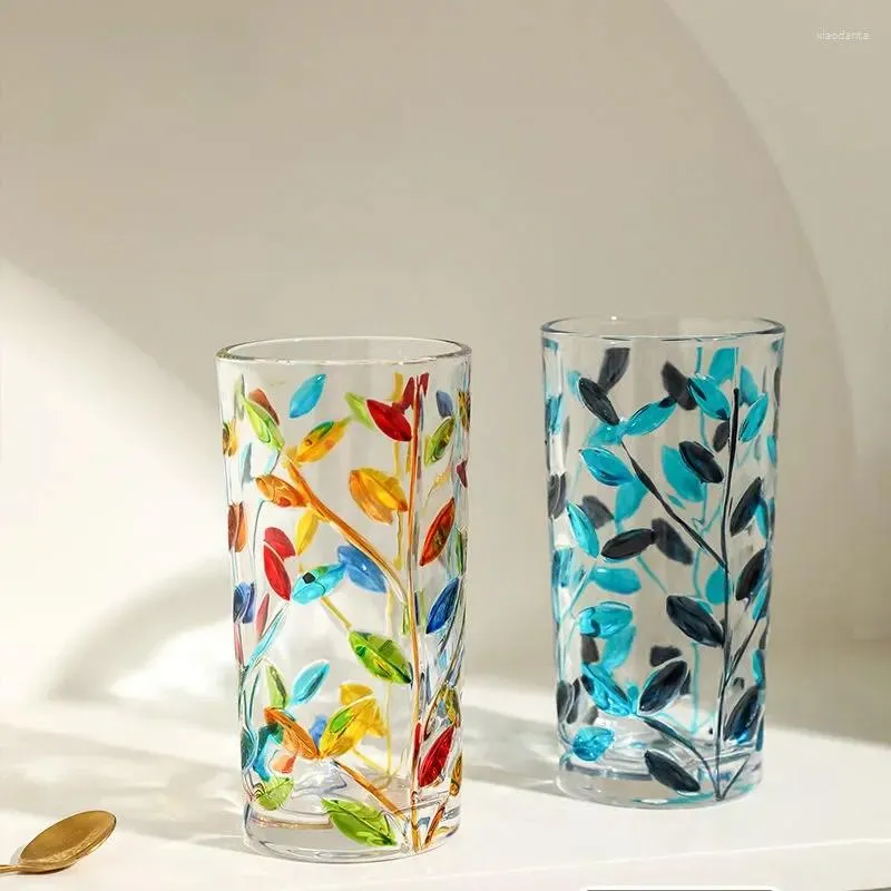 Wine Glasses Teacup Relief Luxury Water Cup Straight Mug Glass Lead-free Vine Colorful Whiskey Mojito Tumbler Hand-painted Light