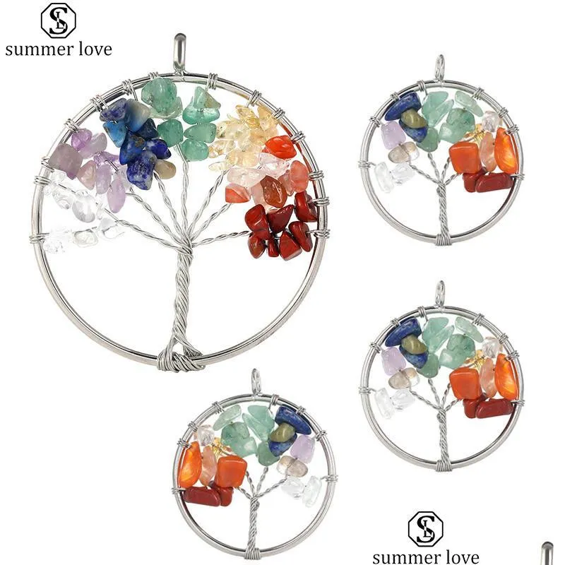 Charms 7 Chakra Stone Tree of Life Handgjorda trådar inslagna hängen för mode colorf charm smycken tillbehör grossistez drop deli dhku5