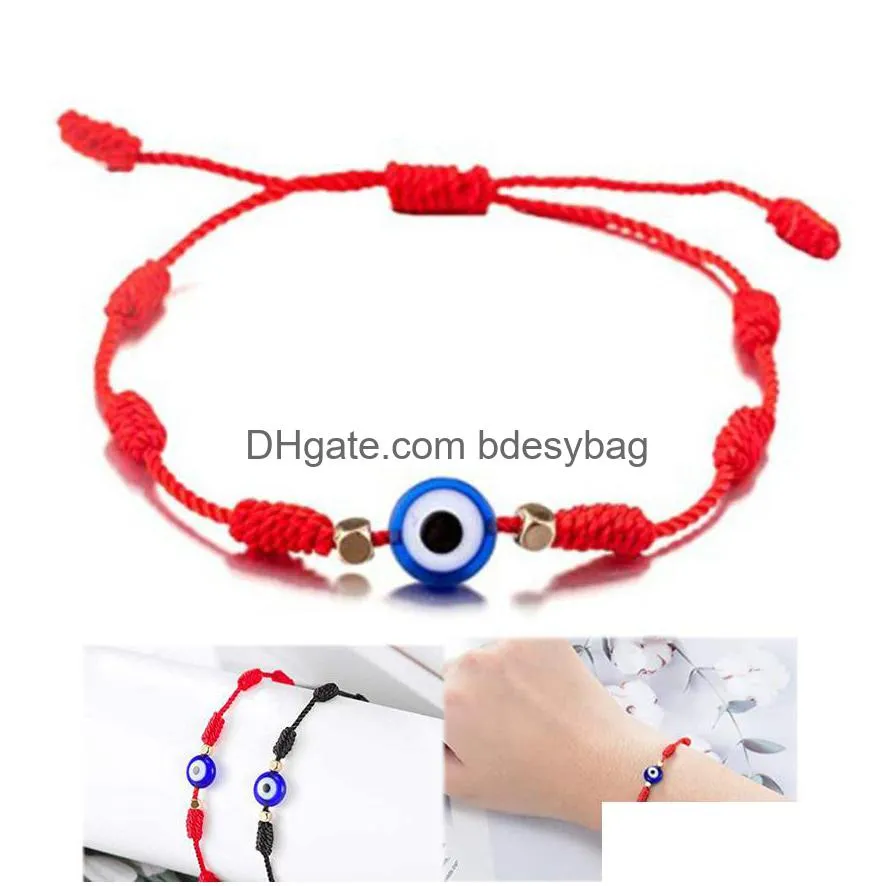 Charm Bracelets Wholesale Evil Eye Bracelet 7 Knots Lucky Bracelets Blessed String Mother Father Baby Kid Family Protection Jewelry Dr Dhjf9