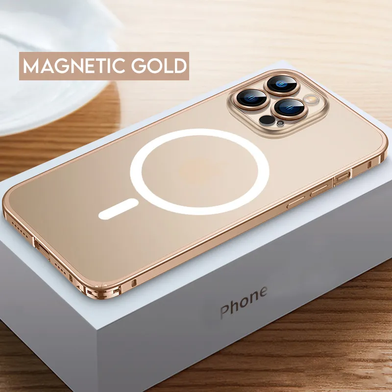 Magnetische Telefonhülle aus Metall für iPhone 12 13 14 Pro Max 14plus für Magsafe Wireless Charging Aluminium mattierte durchscheinende Abdeckungen