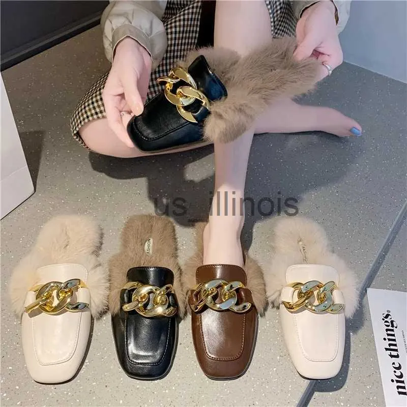 Slippers Female Shoes Plush Slippers For Adults Low Luxury Slides Mules Sexy Cover Toe 2022 Fur Flat Designer Soft Microfiber Rubber Basi J231108