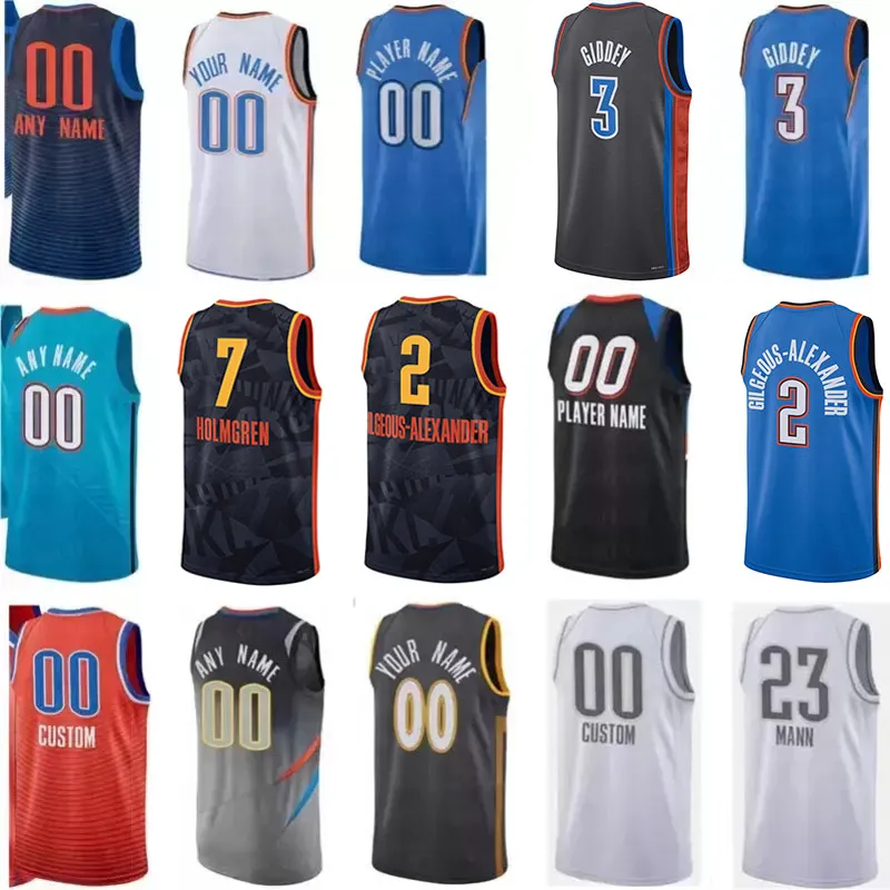 Camisas de basquete OKC Thunders Josh Giddey Chet Holmgren Gilgeous-Alexander Jalen Williams Tre Mann Luguentz Dort Russell Westbrook Esition Blue City Jersey