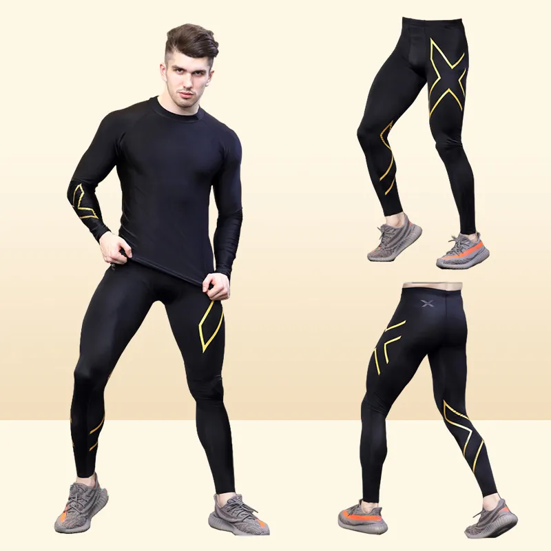 Men Gym Bodybuilding Compression Tight Long Pants Black Trousers Joggers  Mallas Hombre Fitness Running Pants 2xu8565842