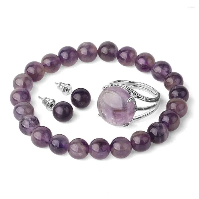 Halsbandörhängen Set Purple Gemstone Armband Ring Fashion Women Summer Jewelry for Holiday Party Suprise Gift GS892