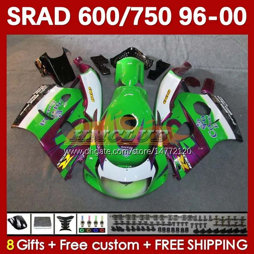 Body Kit för Suzuki Srad GSXR 750 600 CC GSXR600 GSXR750 1996-2000 168NO.53 GSX-R750 GSXR-600 1996 1997 1998 1999 2000 600cc 750cc 96 97 98 99 00 Moto Fairing Green Black
