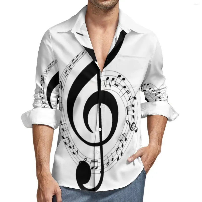 Camicie casual da uomo Camicia con note musicali Uomo Autunno Harajuku Camicette grafiche Manica lunga Novità Abbigliamento oversize Regalo