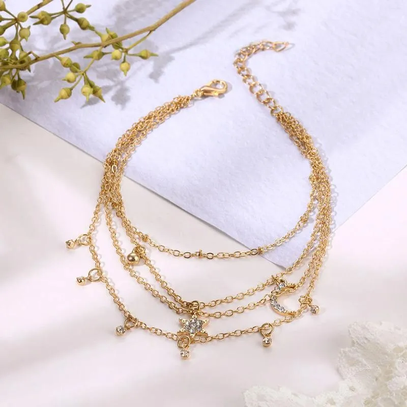 Cavigliere Dainty Moon Star Chain per le donne Cavigliera minimalista semplice per gioielli estivi per ragazze adolescenti