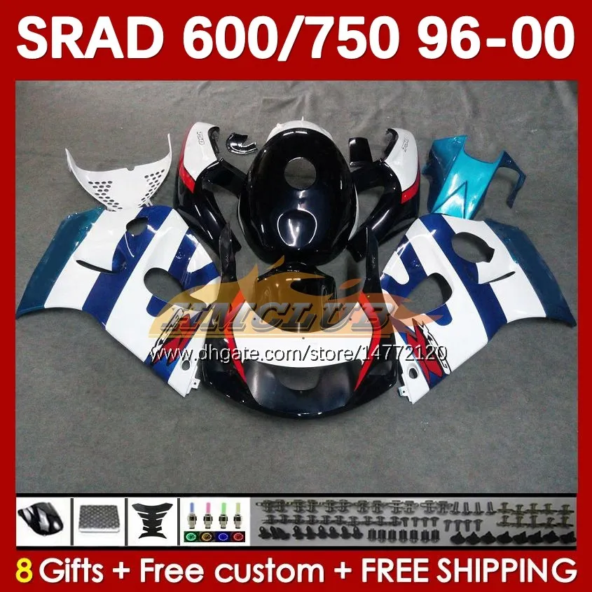 Body Kit för Suzuki Srad GSXR 750 600 CC GSXR600 GSXR750 1996-2000 168NO.41 GSX-R750 GSXR-600 1996 1997 1998 1999 2000 600cc 750cc 96 97 98 99 00 Moto Fairing White Black