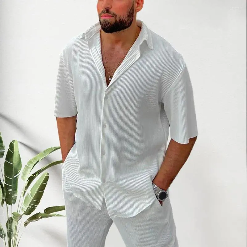 Heren Trainingspakken Heren Shirt met korte mouwen Pak Stijlvolle broek Set Revers Korte mouwen Ruimvallend Effen Kleur Knopen Casual Voor de zomer