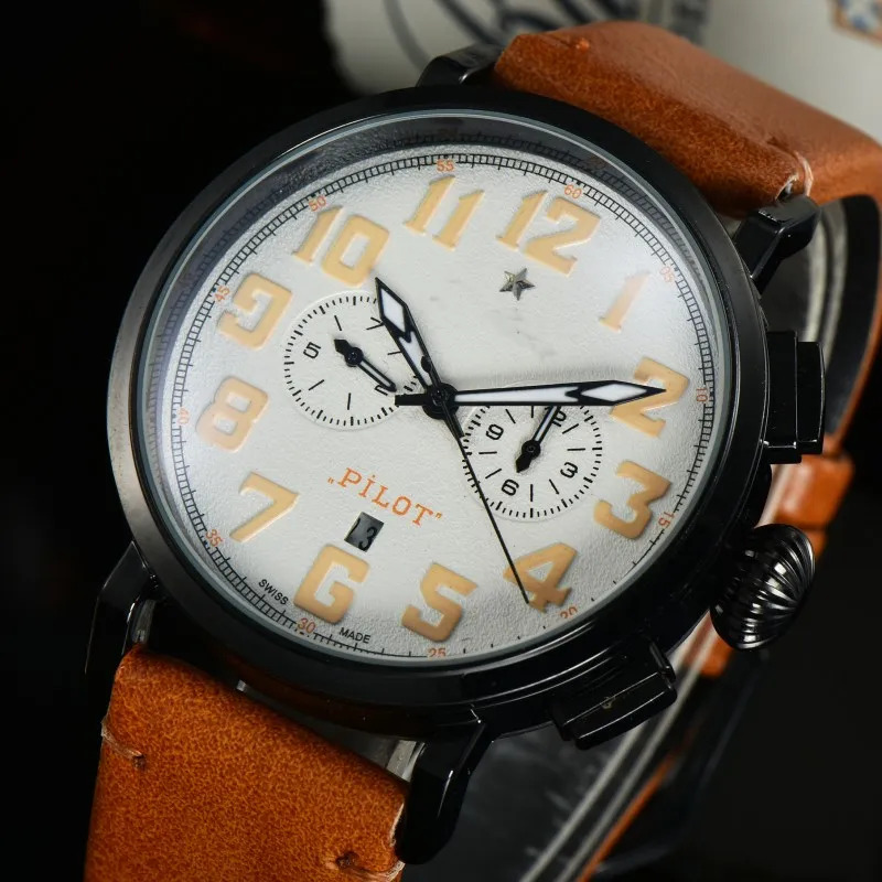 Men luxury designer Mechanical Automatic Pilot Adventure Automatic Mens auto Watch leather band Watches