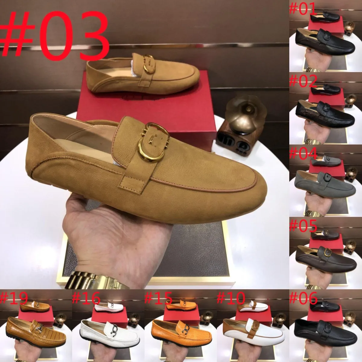F1 / 21Model Luxurys Men Loafers Chaussures Couleur solide Faux Suede Toe carré Low Talon Metal Boucle Fashion Business Décline Mariage Daily Daily
