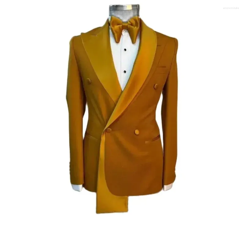 Men's Suits Unique Men Double Lapel Wedding Tuxedos Groom Blazer Prom Dress Custom Made Slim Fit Sets 2 Pieces Jacket Pant