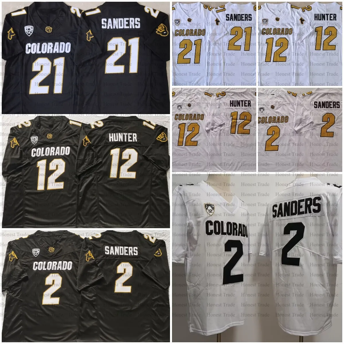 COLORADO BUFFALOES Voetbalshirt 21 SANDERS Shedeur Sanders 2 Zwart Voetbalshirt Travis Hunter