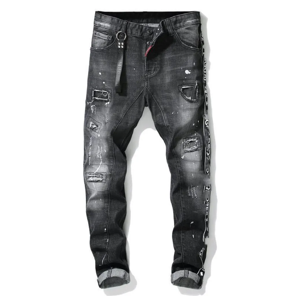 Coola ksubi-jeans för män Rips Stretch Designer Jeans Distressed Ripped Biker Slim Fit Washed Motorcykel Denim Herr Hip Hop Mode Man Byxor