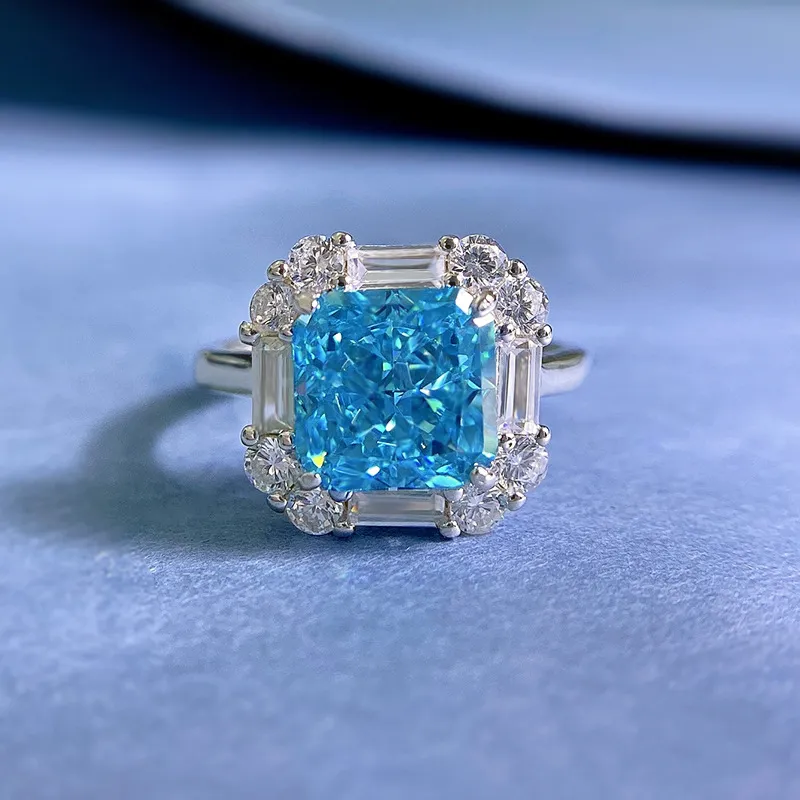 Square Aquamarine Diamond Ring 100 Real 925 Sterling Silver Party Wedding Band Rings For Women Men Engagement Jewelry From 32 67 DHgate