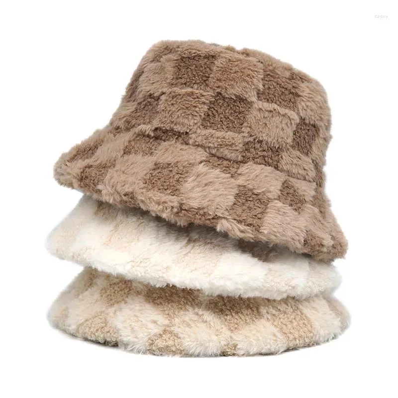 Berets Winter Faux Fur Fluffy Bucket Hats Women Outdoor Warm Sun Hat Soft Velvet Furry Fisherman Cap Girl Fashion Panama