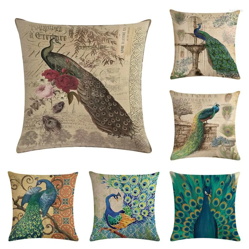 Pillow Retro Peacock Series Print Decorative Pillows European Style Cover 45x45CM Home Decor Chair Sofa Back Linen Pillowcase