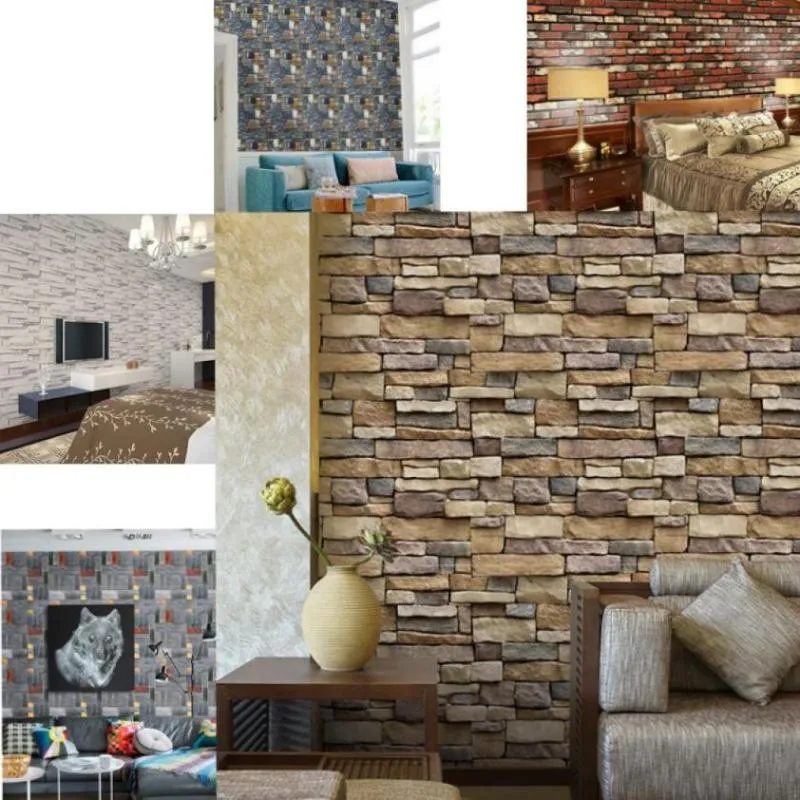Wall Stickers Paper Brick Stone Rustic Effect Self-adhesive Sticker For Living Room Bedroom Art Decals Home Decor