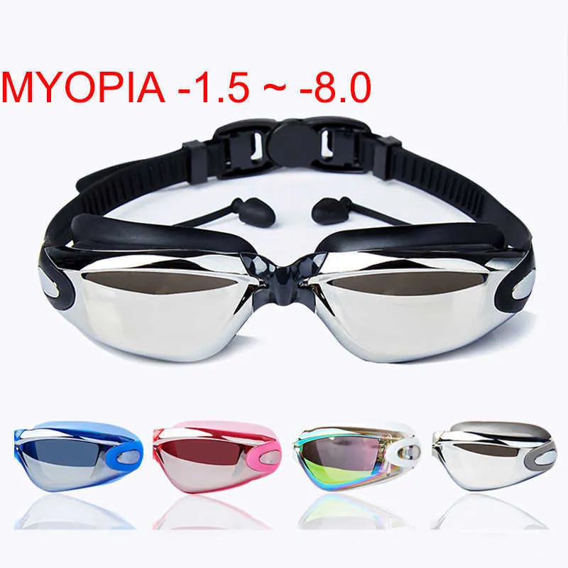 Goggles Men Women Professional Plating Myopia Swim Goggles Earplugs Adults Waterproof Anti Fog UV Swimming Pool Optical Glasses Eyewear P230408