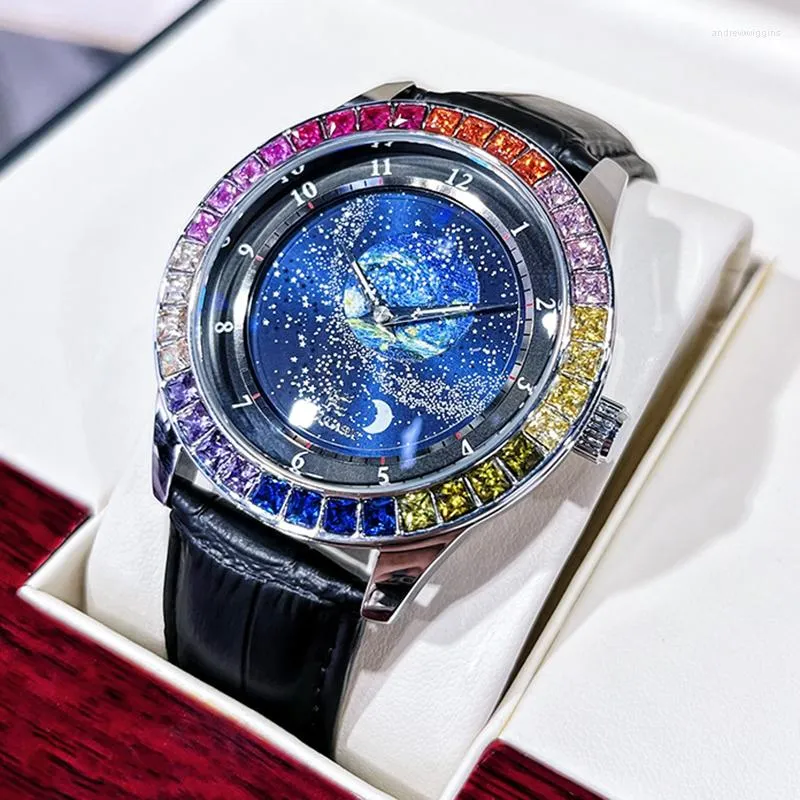 Armbandsur Aokulasic Men's Automatic Sport Watches Fashion Luminous Casual Leather Band Mechanical Man Waterproof Watch Clock