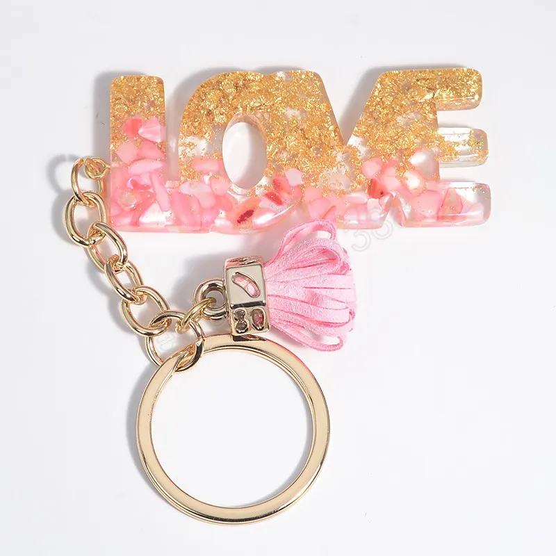 Love Sequins Letter Key Chain Cute English Alphabet Tassel Keyring Handbag Pendant Accessory Car Trinket Charms Ornament