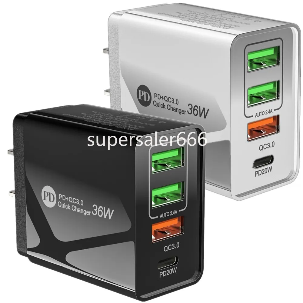 36W 4 Porty PD UE US AC Home Travel USB C WALL TALL TALL Szybkie adaptery do ładowania dla iPada iPhone'a 15 11 12 13 14 Samsung LG S1