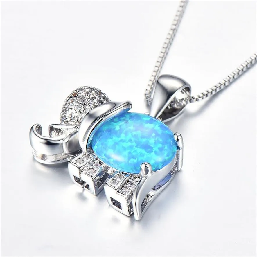 Lovely Rainbow Fire Opal Elephant Pendants 925 Silver Plated Blue Opals Necklaces For Fashion Women Crystal Wedding1763