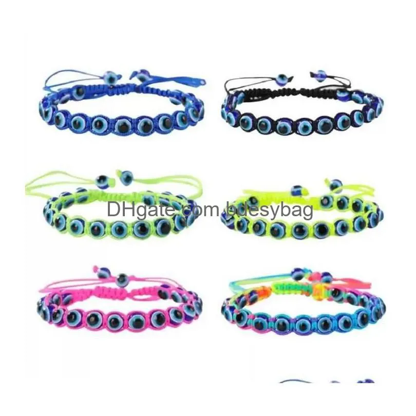 Braccialetti con perline fatti a mano con perline Braccialetti con ciondoli blu malocchio blu Turchia per le donne Corda intrecciata Corda Fatima Perline Bracciale a catena D Dhe1H