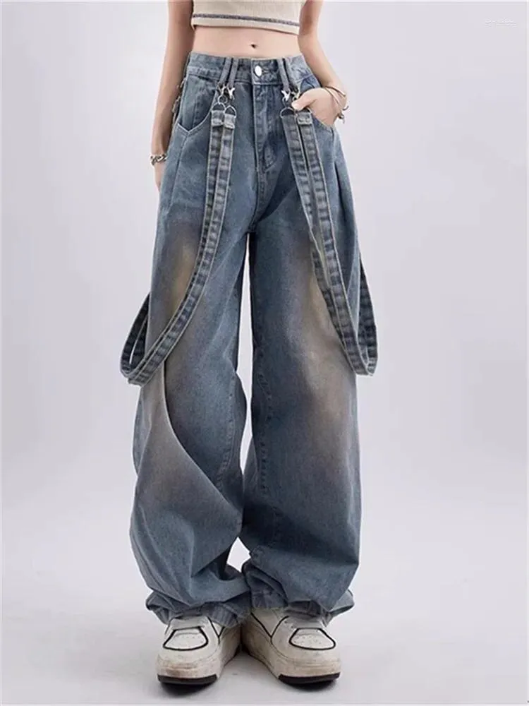 Dames jeans jaren 90 vintage blauwe vrouwen Y2K Koreaanse mode retro wijde pijpen overalls oversized harajuku hippie streetwear denim broek