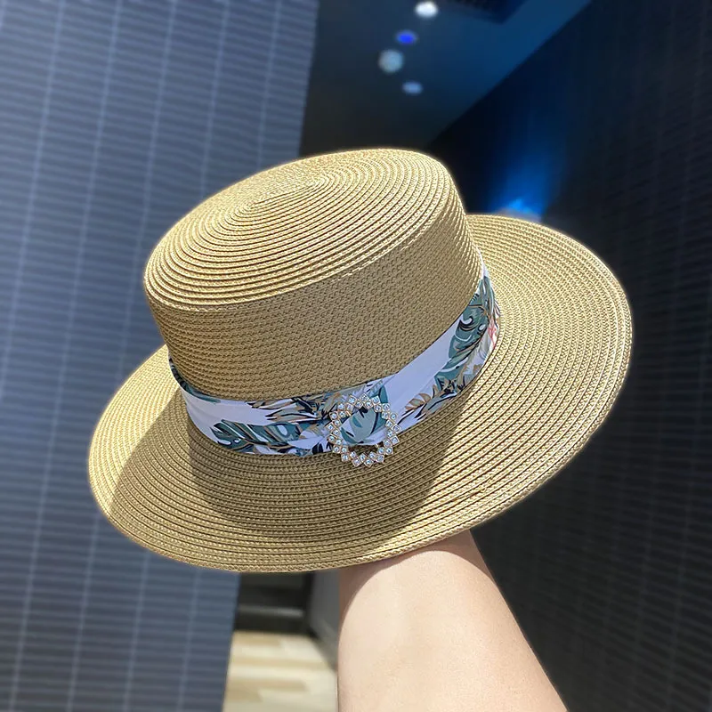 Mode dames stro sun hoeden platte bovenste strohoed hoogwaardige zomerse strand zusjes zonnebrandcrème hoeden