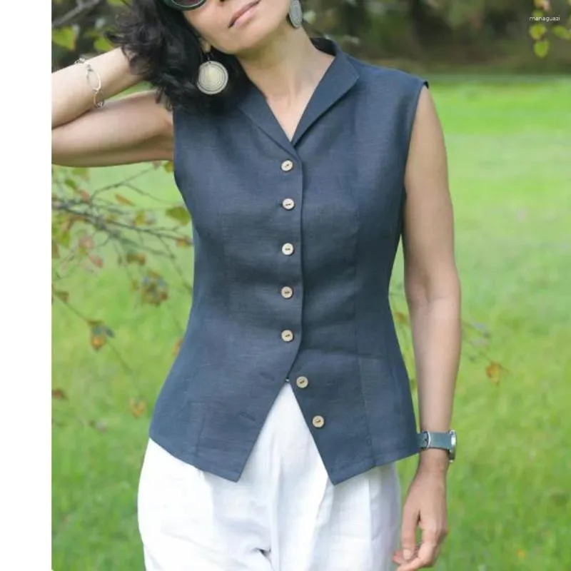 Gilets pour femmes gilet sur mesure travail Vintage simple boutonnage lin veste sans manches fête de bal Zevite magasin en vestes Trf Rarf