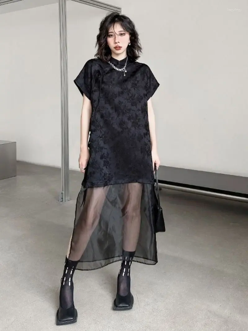 Etnik Giyim 2023 İlkbahar Yaz Çin Cheongsam Etek Saf Seksi Siyah Elbise Moda Örgü Patchwork Kadınlar Günlük Qipao