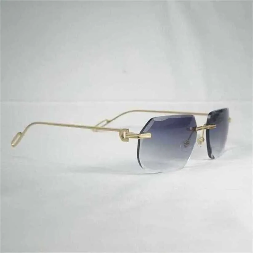 Luxe ontwerper zomerzonnebril vintage randloze vierkante mannen oculos diamant snijlens vorm schaduw metalen frame heldere bril voor het lezen van gafaskajia