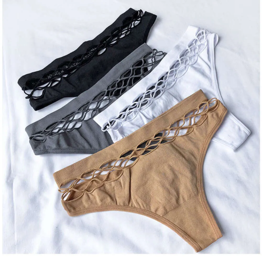 2st Sexiga damer underkläder i mitten av midjan ihålig ut elastisk andningsbar sömlös thong plus size kvinnors bomullstrosor
