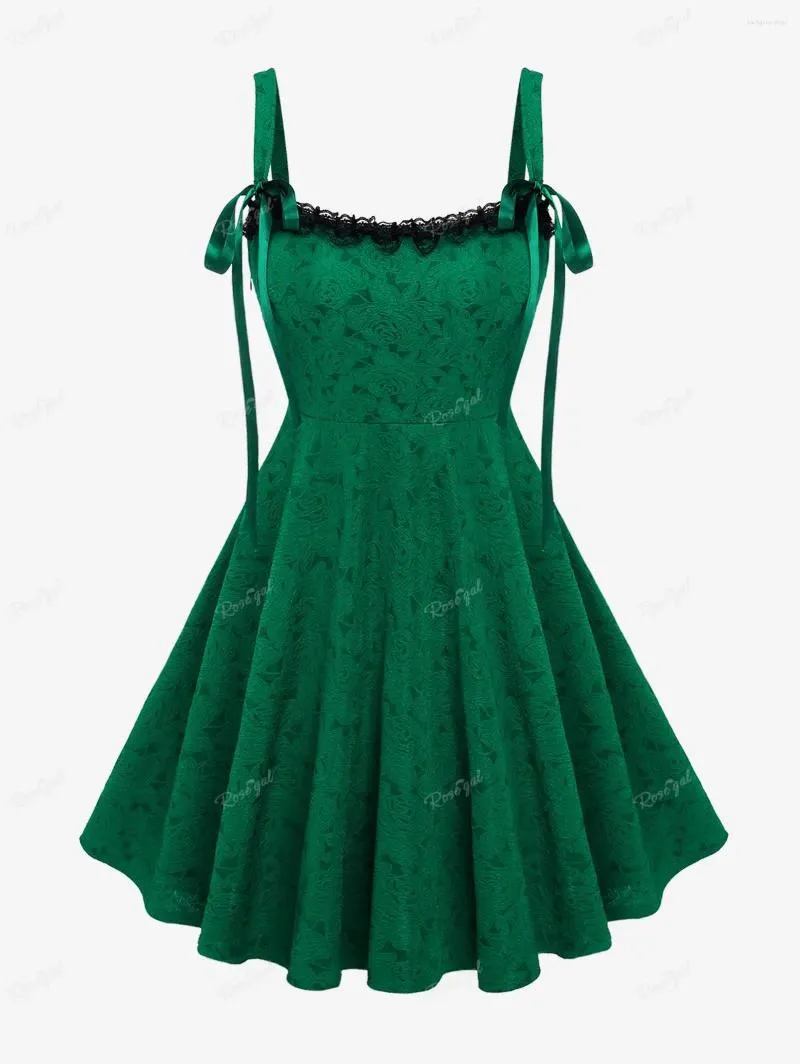 Casual Dresses Rosegal Plus Size Floral Lace Ribbon Vintage Dress Green Spaghetti Strap Midi Overdimensionerade Vestidos