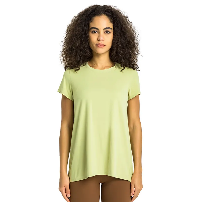 Femmes Vêtements Hauts T-shirts T-Shirt Femmes Col Rond Fendu Évidé Exercice Fitness Yoga Course En Plein Air Tennis Daim Manches Courtes Joggeurs