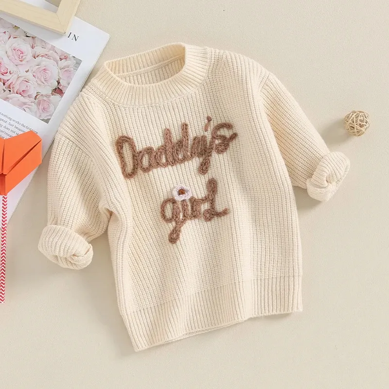 Pullover Baby Girl Oversizes Daddy's Girl Sweter z długim rękawem Chunky Sweater Pullover Top Fall Winter Ubrania 231108