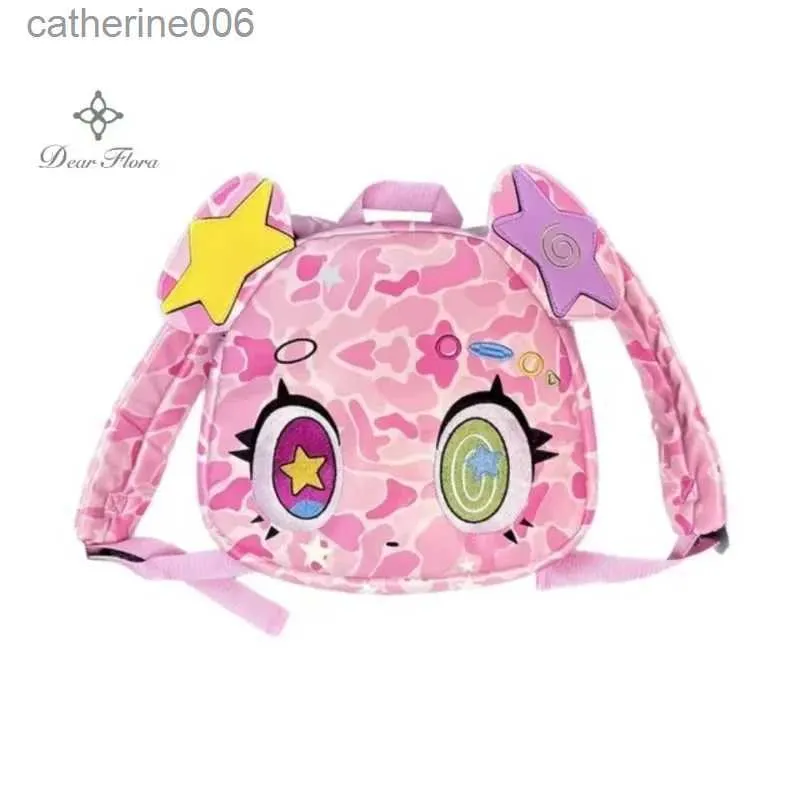 Mochilas Rosa Urso Mochila Y2K Impermeável PU Couro Schoolbag Menina Dos Desenhos Animados Caixa Kawaii Bookbag Anime Camuflagem Bonito Viagem Ombro BagL231108