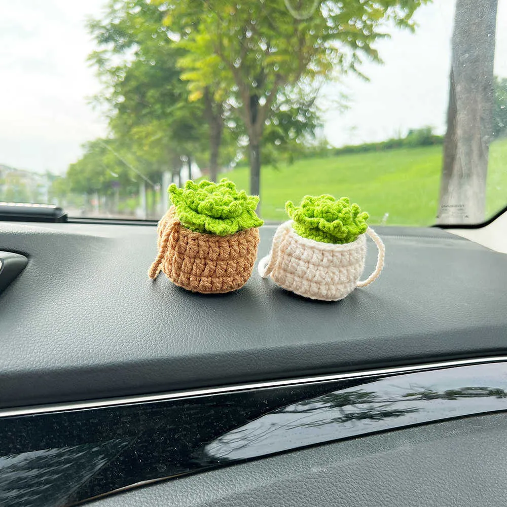 Decorazioni piante Piante all'uncinetto Succulente Car Hanging Plant Interior Specchietto retrovisore Decor per le donne AA230407