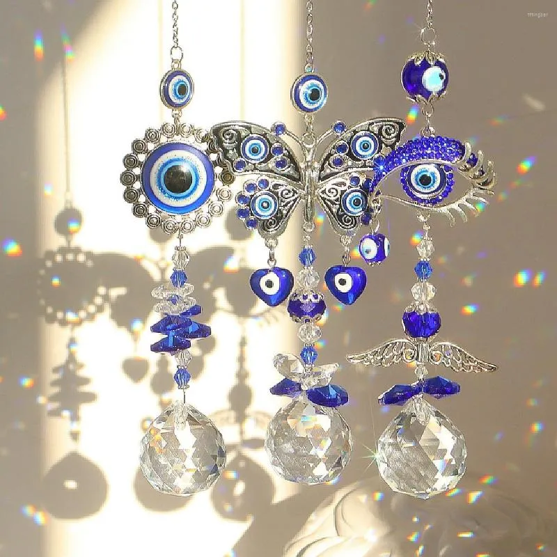 Decorazioni da giardino Blue Evil Eye Crystal Sun Catcher Pendant Prism Ball Ornaments for Window Home Decor