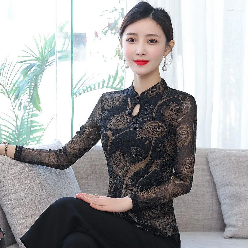 Ethnic Clothing Print Flower Women Tang Top Chinese Traditional Ladies Qipao Shirt Vintage Mandarin Collar Daily Cheongsam Blouse Casual