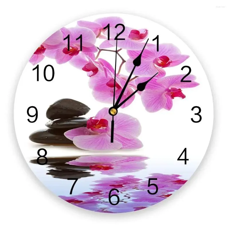 Wall Clocks Flower Pink Orchid Reflection Silent Clock Kitchen Living Room Bathroom Bedroom Office Decorative Hanging