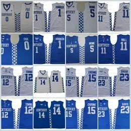 NCAA Kentucky Wildcats 0 Fox 11 John Wall Devin Booker Tyler Herro 12 Karl-Anthony Towns Royal White University Stitched Jerseys Good quality