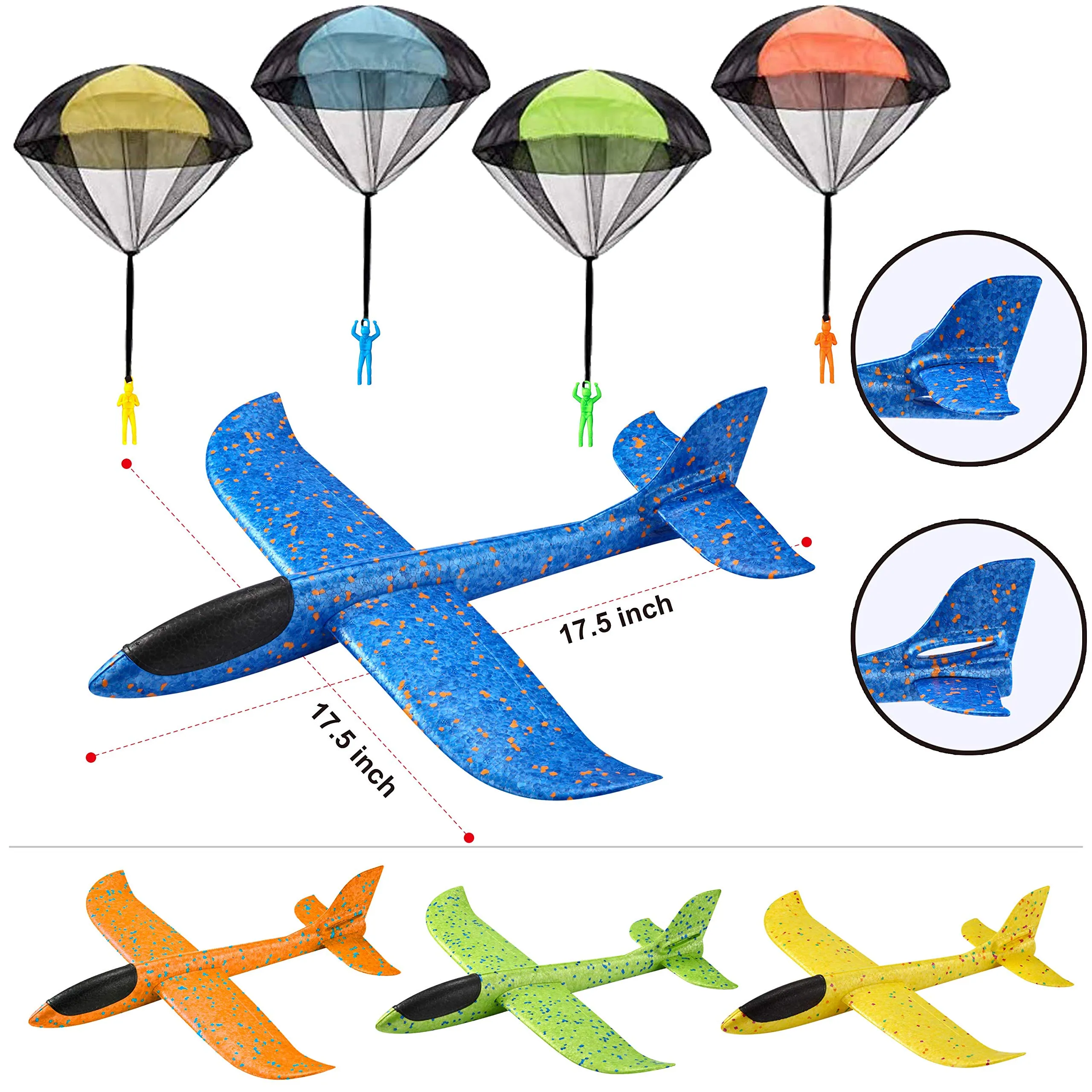 Led Flying Toys Joyin 2-in-1-Schaumstoffflugzeuge und Fallschirmspielzeug-Combo-Set Flugmodus-Segelflugzeuge Große Wurffallschirme für Kinder Am8Gj