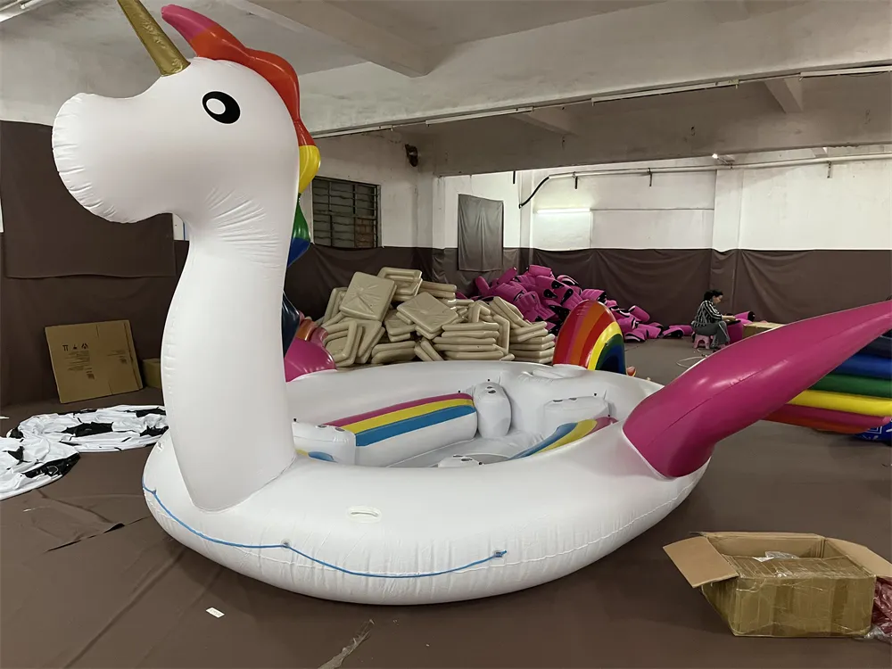 6-7 Person Inflatable Giant White Unicorn Pool Float Large Lake Float Inflatable Float Island Water Toys Pool Fun Raft