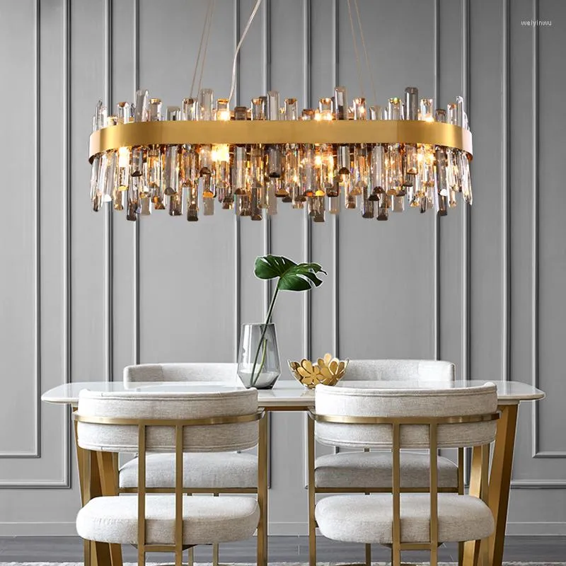 Chandeliers Modern Crystal Iron Round Oval Chandelier Lighting Lustre Hanging Lamps Suspension Luminaire Lampen For Dinning Room