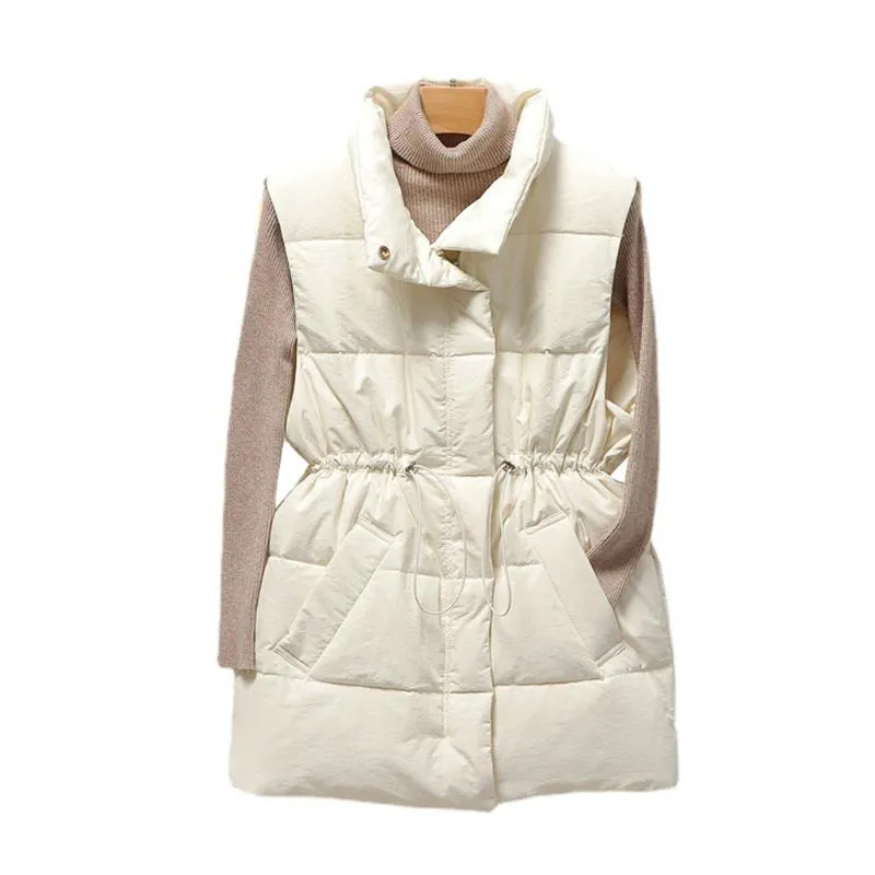 Gilet da donna Gilet corto Giacca invernale senza maniche Autunno Casual Cerniera Giacca bianca trapuntata