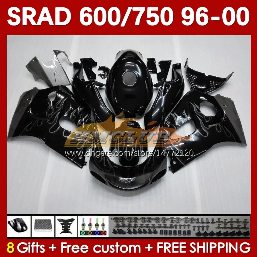 Graue Flammen Body Kit für SUZUKI SRAD GSXR 750 600 CC GSXR600 GSXR750 1996-2000 168No.66 GSX-R750 GSXR-600 1996 1997 1998 1999 2000 600CC 750CC 96 97 98 99 00 MOTO Verkleidung